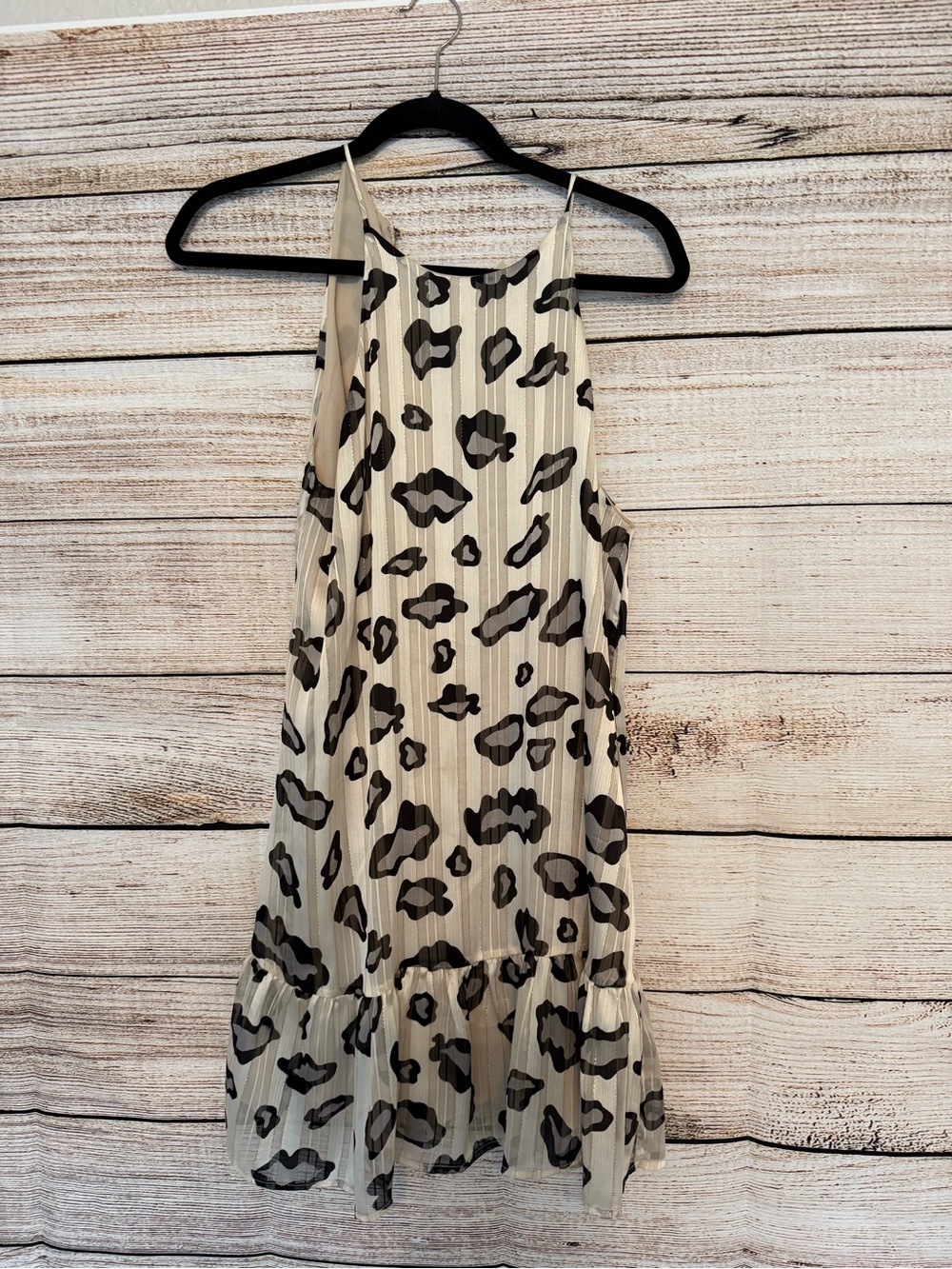 Tyche Cream Mini Dress with Black Leopard Print